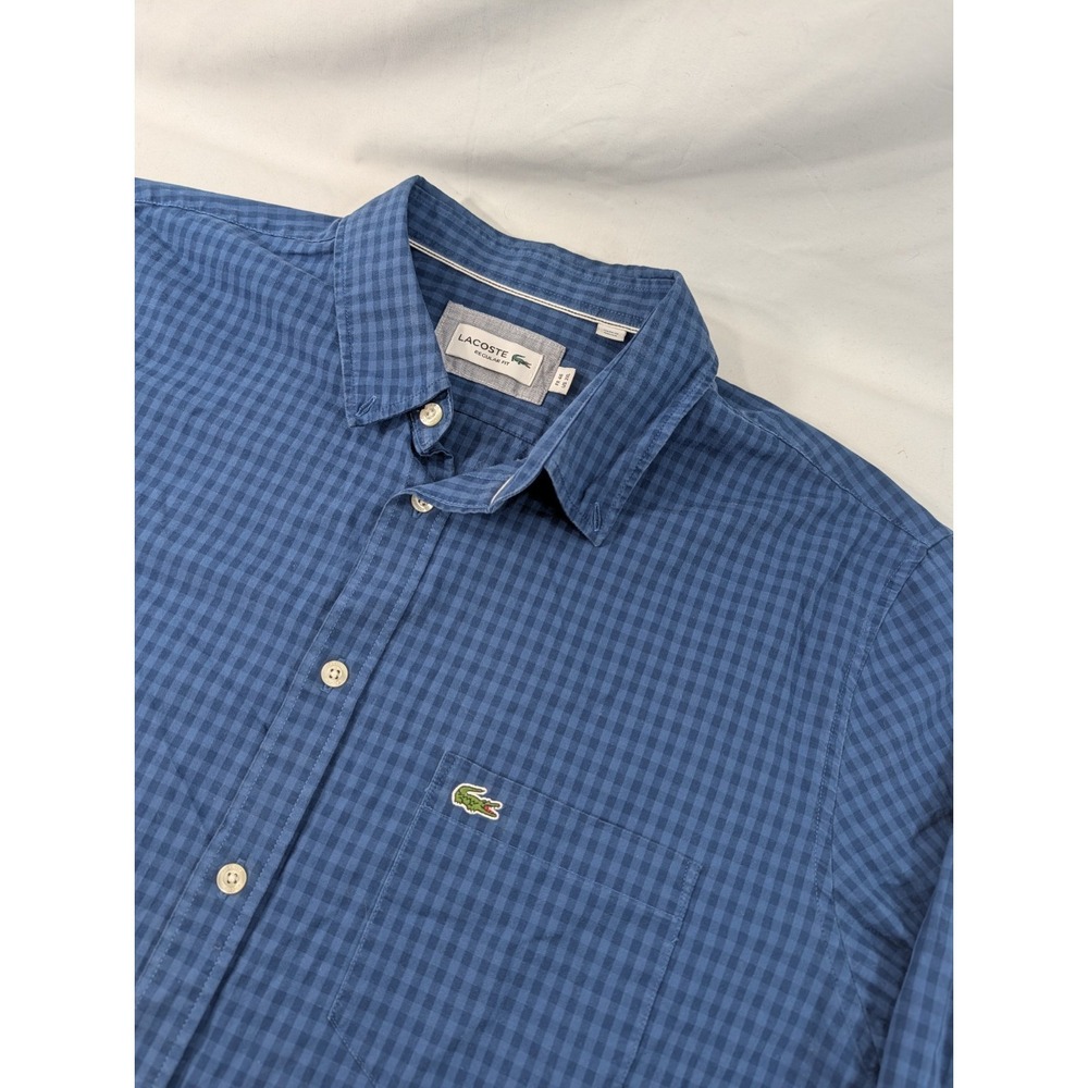 Lacoste Mens Blue Gingham Cotton Regular Fit Long Sleeve Button Up Shirt XXL